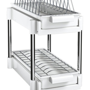 Scurgator vase cu 2 nivele, awwaline, alb, sistem de glisare si scurgere a apei, 38 x 20 x 31 cm - Img 1
