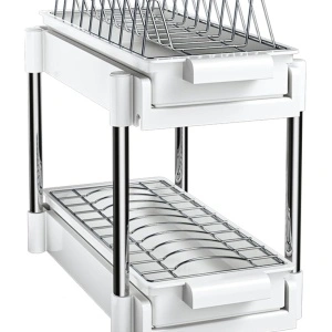 Scurgator vase cu 2 nivele, awwaline, alb, sistem de glisare si scurgere a apei, 38 x 20 x 31 cm - Img 1