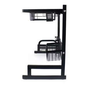 Scurgator vase deasupra chiuvetei, awwaline, negru, 2 niveluri, cu suport tacamuri, 65 x 52 x 32 cm - Img 4