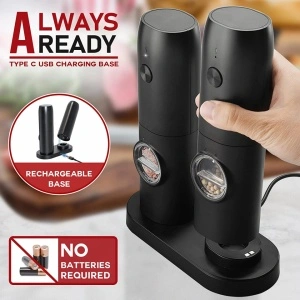 Set 2 rasnite electrice sare si piper, awwaline, negru, stand incarcare USB, perie curatare, Indicator LED, Grosime reglabila - Img 4