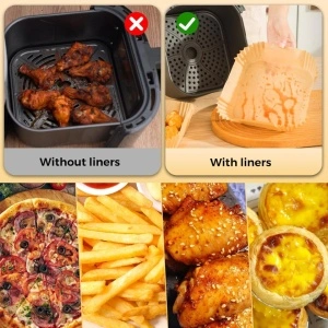 Set Hartie de Copt pentru Air Fryer, awwaline, patrat, maro, unica folosinta, 16 x 16 x 4.5 cm, ideale pentru friteuza, cuptor, cuptor cu microunde, non-toxice - Img 6