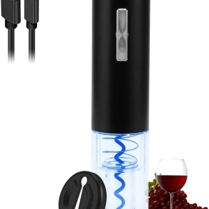 Set tirbuson electric USB si accesoriu taiere sigiliu, awwaline, negru - Img 2