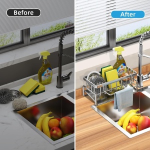 Suport din inox pentru burete si accesorii de chiuveta, awwaline, argintiu, 23 x 9 x 10 cm - Img 6