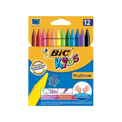 Creioane cerate Bic Kids Plastidecor, 12 culori, blister carton - Img 1