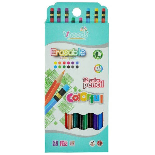 Creion color triunghiular cu guma 12/set Vneeds