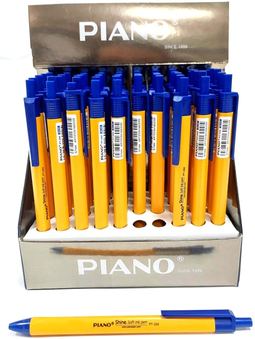 Pix PIANO cu mecanism, varf 0.7mm, corp galben, Albastru PT-208