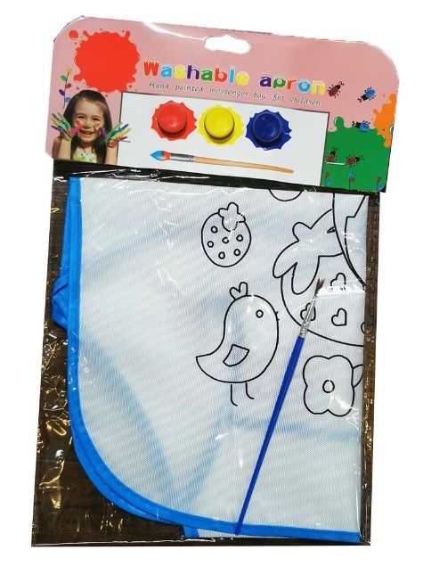 Sort protectie copii pentru colorat + set 3 tempera si pensula - 37x46cm