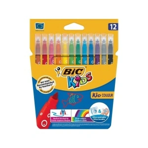 Carioci colorate Bic Kids Kid Couleur 2727, 12 culori, ultralavabile, blister carton