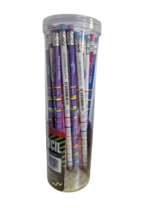 Creion HB cu radiera, corp color, 36 buc / borcan - V0169