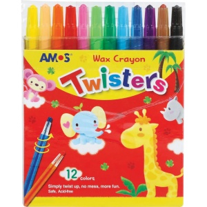 Creioane cerate Amos Twister RC12PST, 12 culori, blister PVC