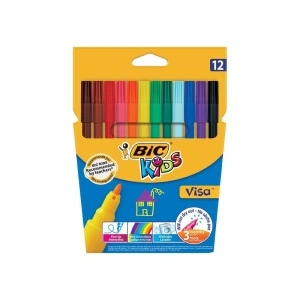 Carioci colorate Bic Kids Visa 888695, 12 culori, lavabile, blister carton