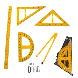 Set didactic CNX, 5 piese (raportor, echer 45, 30, 60, rigla si compas), PVC