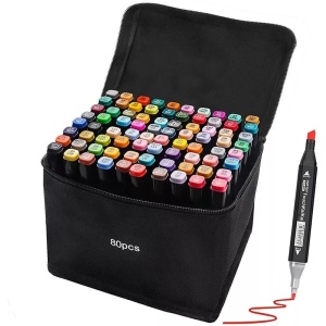 Set 80 de carioci profesionale cu 2 capete, in suport textil