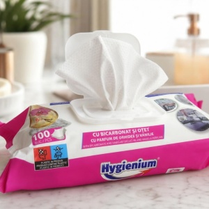 Lavete umede universale Hygienium cu bicarbonat si otet, Orhidee & Vanilie, 100 buc - Img 5