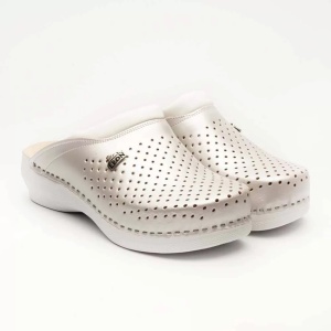 Saboti medicali, unisex, din piele, alb perlat, Leon PU100