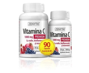 Pachet Vitamina C Premium cu rodie, 1000 mg, 60+30 capsule, Zenyth