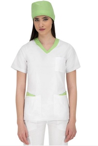 Bluza medicala dama Paola Alb-Verde - Img 1