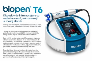 Bio Pen T6 cu radiofrecventa RF, microcurenti EMS, lumina albastra si masaj rotativ 360° - Img 2