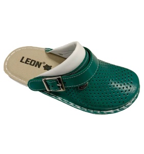 Saboti medicali, de dama, din piele, cu bareta, Leon V202, verde - Img 3