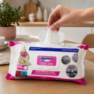 Lavete umede universale Hygienium cu bicarbonat si otet, Orhidee & Vanilie, 100 buc - Img 4