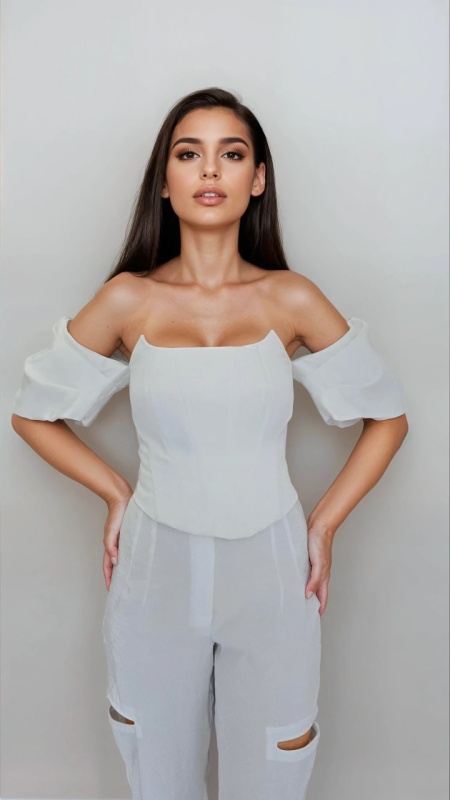 CORSET ALB CU MANECI BUFANTE TARA
