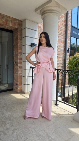 COMPLEU ROZ CU PANTALONI PALAZZO SI BLUZA CU CORDON LAVINIA