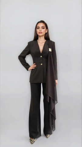 SACOU CAMBRAT CU DRAPAJ SI ACCESORII METALIE AURII BROWN - Img 4