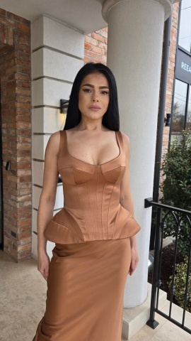 Corset damă satinat cappuccino – (Nadya)