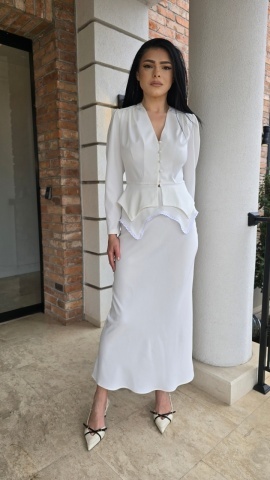 FUSTA PE BIE CU PEPLUM KARINA IVORY - Img 2