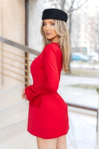ROCHIE SCURTA ROSIE CU MANECI LUNGI SI CLAPE DECORATIVE CONNIE - Img 4