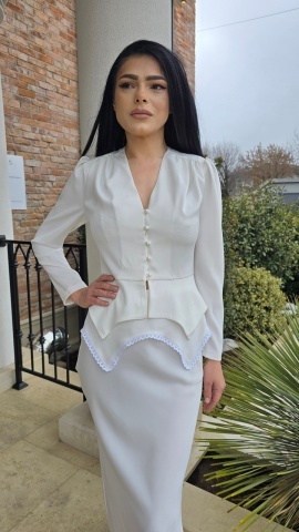 BLUZA SATINATA KARINA CU PEPLUM IVORY - Img 2