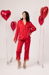 PIJAMA ROSIE DIN SATIN CU PENE AMALIA - Img 2