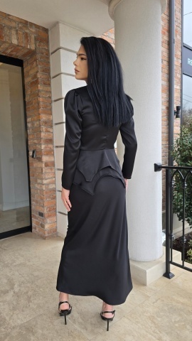 BLUZA SATINATA KARINA CU PEPLUM NEGRU - Img 3
