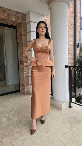 Corset damă satinat cappuccino – (Nadya) - Img 2