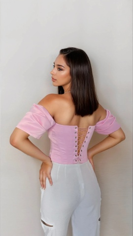 CORSET ROZ CU MANECI BUFANTE TARA - Img 2