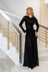 FUSTA LUNGA NEAGRA CU DECUPAJ ASIMETRIC SI VOAL MONICA - Img 2