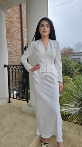 FUSTA PE BIE CU PEPLUM KARINA IVORY - Img 3