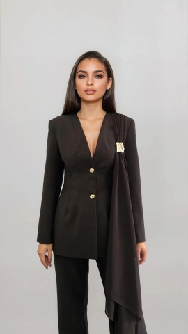 SACOU CAMBRAT CU DRAPAJ SI ACCESORII METALIE AURII BROWN - Img 2