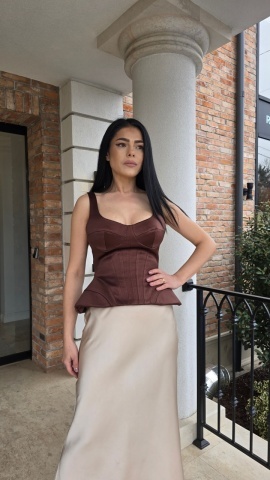 Corset damă satinat maro - (Nadya)