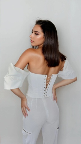 CORSET ALB CU MANECI BUFANTE TARA - Img 2
