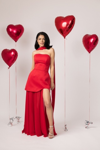 ROCHIE LUNGA ELEGANTA CU CORSET SI FUSTA DIN VOAL MOLLY - Img 1