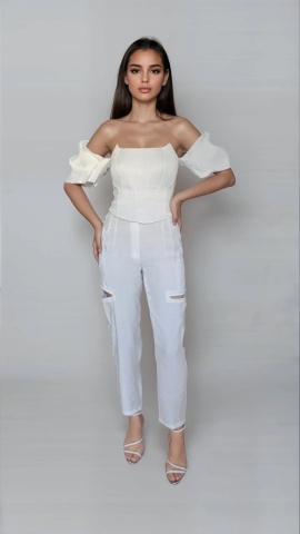 CORSET ALB CU MANECI BUFANTE TARA - Img 3