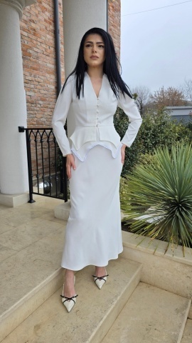 FUSTA PE BIE CU PEPLUM KARINA IVORY