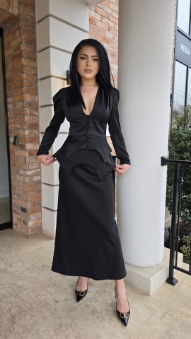 FUSTA PE BIE CU PEPLUM KARINA NEGRU - Img 2