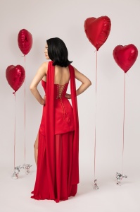 ROCHIE LUNGA ELEGANTA CU CORSET SI FUSTA DIN VOAL MOLLY - Img 5