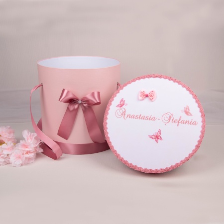 Cutie trusou botez CTB 029 - Fluturași roz pudrat