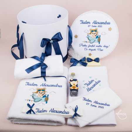 Set botez bleumarin - ”Ursulețul călător”