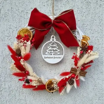 Coroniță decorativă de Crăciun 25 cm cu flori uscate - COR001