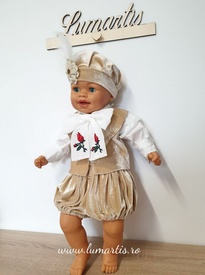Costum botez catifea - „Prinț Louis” - Bej - Img 3