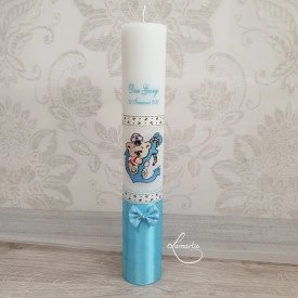 Lumânare de botez personalizată cu ursuleț și ancoră - Bleu